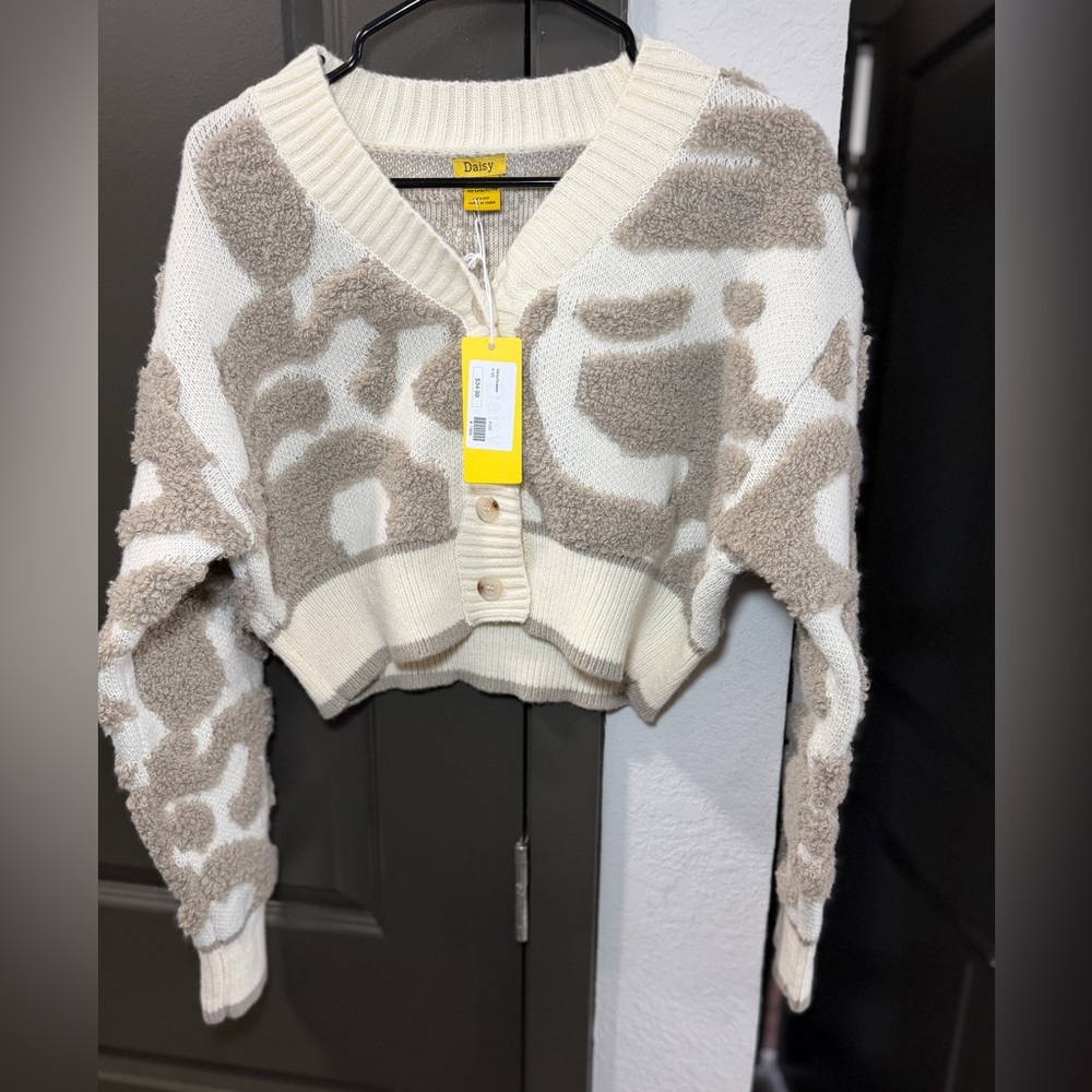 Daisy Cream and Tan Textured Cardigan